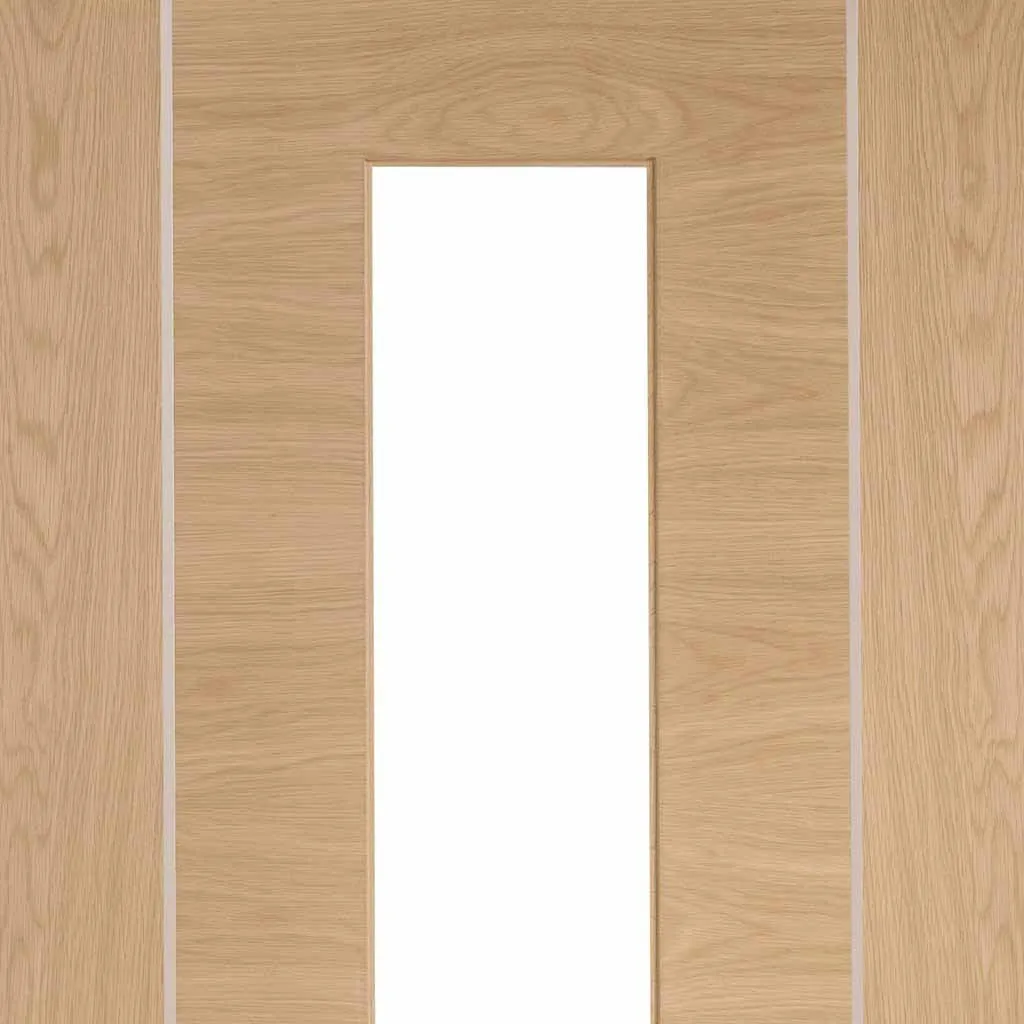 Bespoke Pass-Easi Forli Oak Glazed - 2 Sliding Doors and Frame Kit - Aluminium Inlay - Prefinished