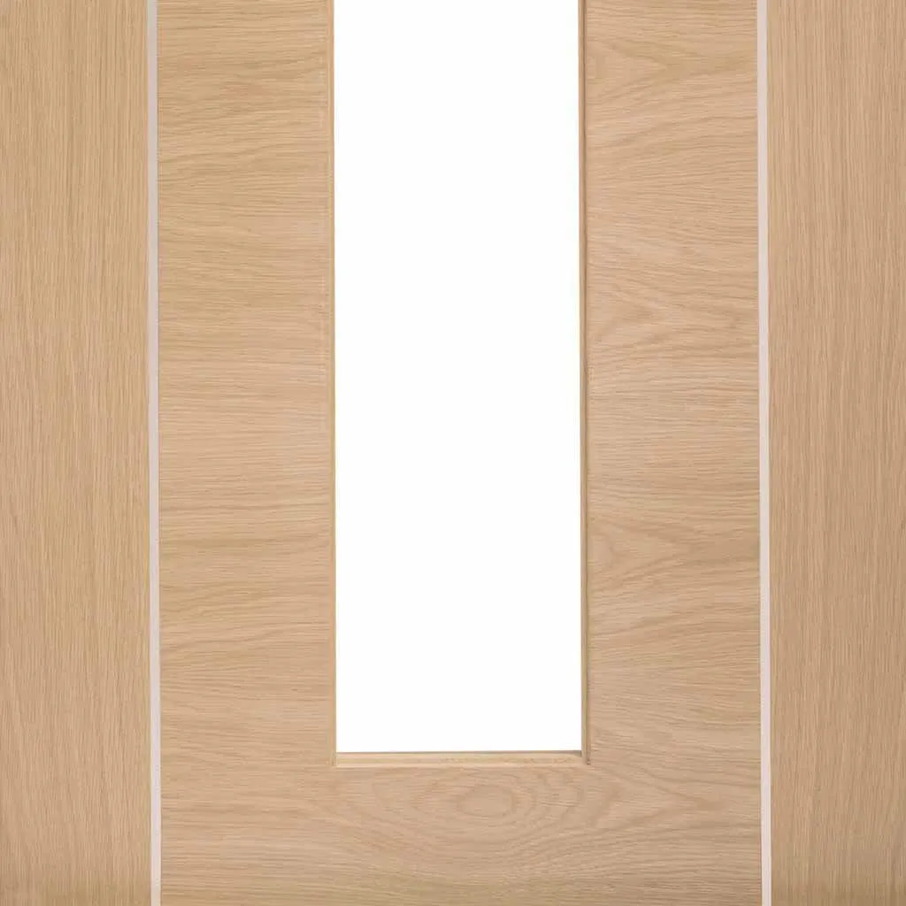 Bespoke Pass-Easi Forli Oak Glazed - 2 Sliding Doors and Frame Kit - Aluminium Inlay - Prefinished