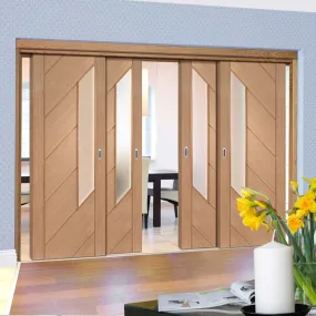 Bespoke Pass-Easi Monza Oak Glazed - 4 Sliding Doors and Frame Kit