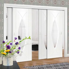 Bespoke Pass-Easi Pesaro Glazed - 4 Sliding Doors and Frame Kit - White Primed