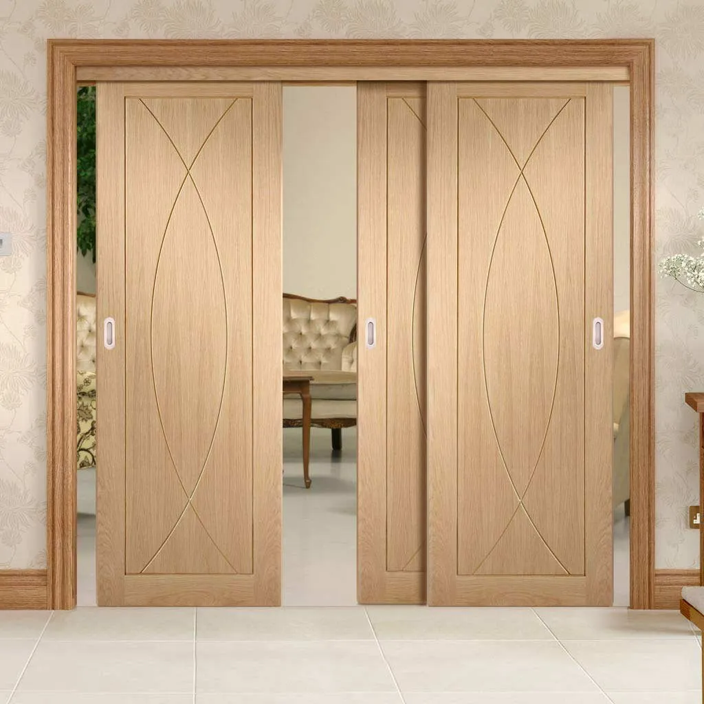 Bespoke Pass-Easi Pesaro Oak Flush - 3 Sliding Doors and Frame Kit - Prefinished