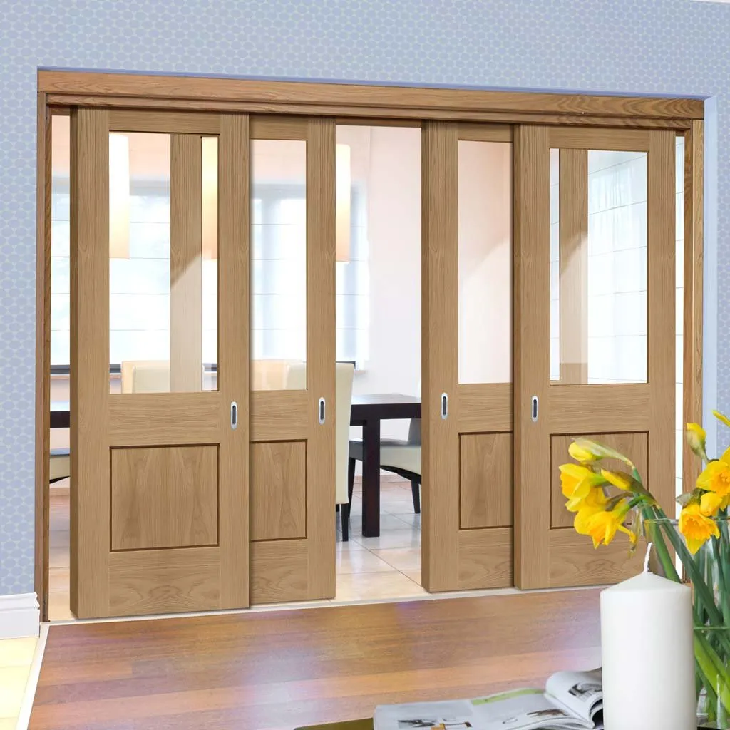 Bespoke Pass-Easi Piacenza Oak 1 Panel Glazed - 4 Sliding Doors and Frame Kit - Groove Design