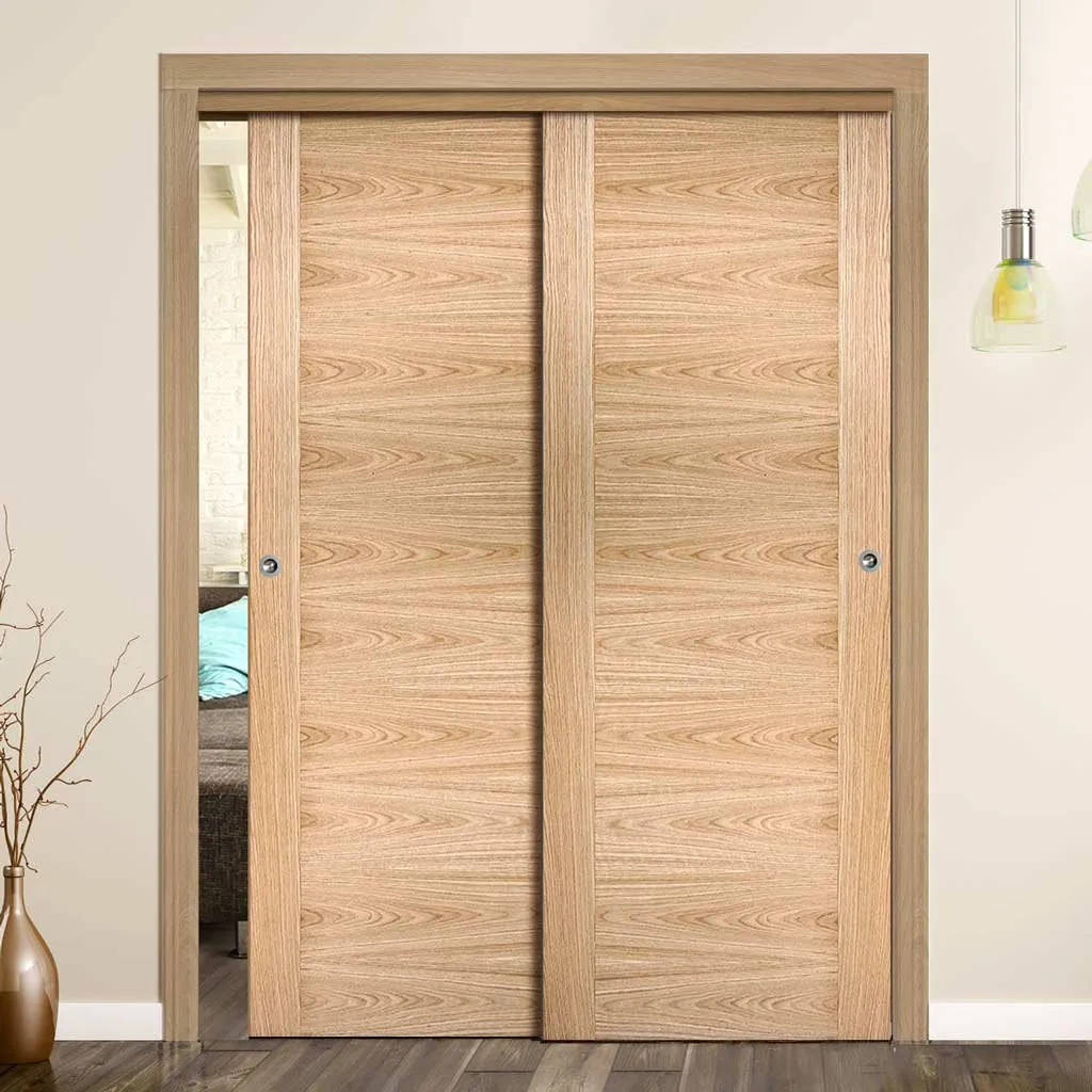 Bespoke Pass-Easi Sofia Oak Flush Door - 2 Sliding Doors and Frame Kit - Prefinished