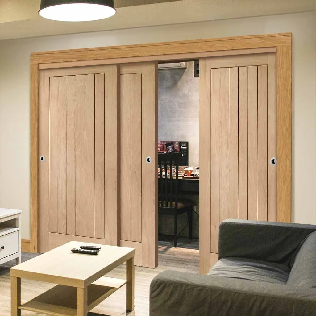 Bespoke Pass-Easi Suffolk Oak - 3 Sliding Doors and Frame Kit - Prefinished