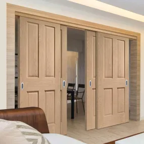 Bespoke Pass-Easi Victorian Oak 4 Panel - 4 Sliding Doors and Frame Kit - Prefinished