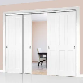 Bespoke Pass-Easi Victorian Shaker 4P - 4 Sliding Doors and Frame Kit - White Primed