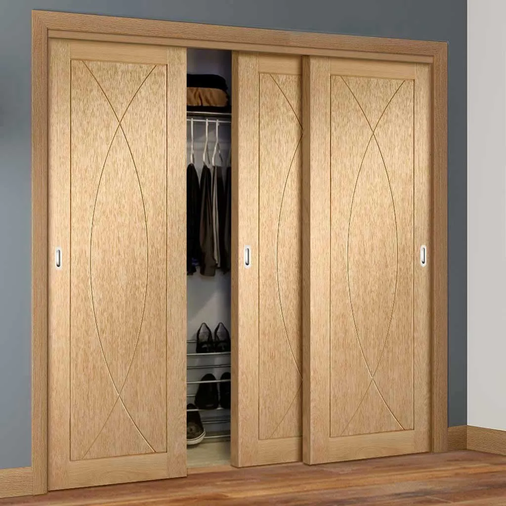 Bespoke Pesaro Oak Flush 3 Door Maximal Wardrobe and Frame Kit