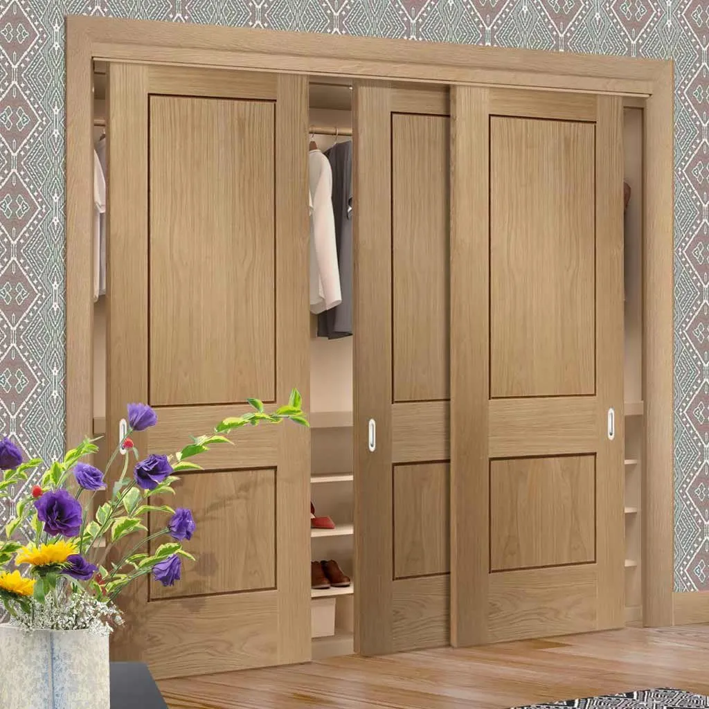 Bespoke Piacenza Oak 2 Panel Flush 3 Door Maximal Wardrobe and Frame Kit - Groove Design