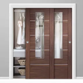 Bespoke Portici Walnut Glazed 2 Door Maximal Wardrobe and Frame Kit - Aluminium Inlay - Prefinished