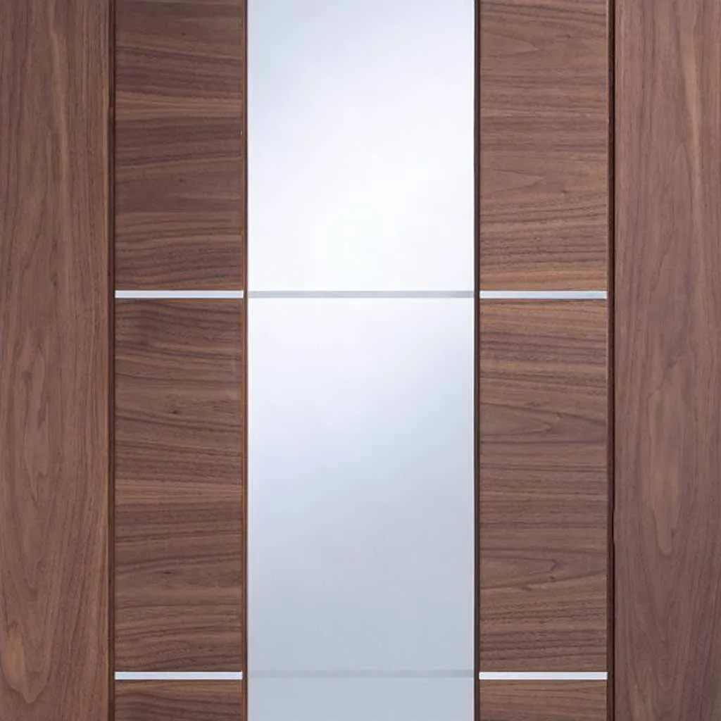 Bespoke Portici Walnut Glazed 2 Door Maximal Wardrobe and Frame Kit - Aluminium Inlay - Prefinished