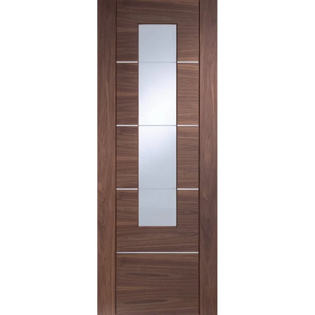 Bespoke Portici Walnut Glazed Single Pocket Door - Aluminium Inlay - Prefinished