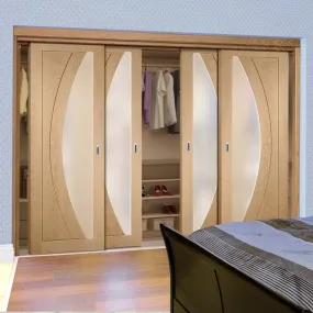 Bespoke Salerno Oak Glazed 4 Door Maximal Wardrobe and Frame Kit