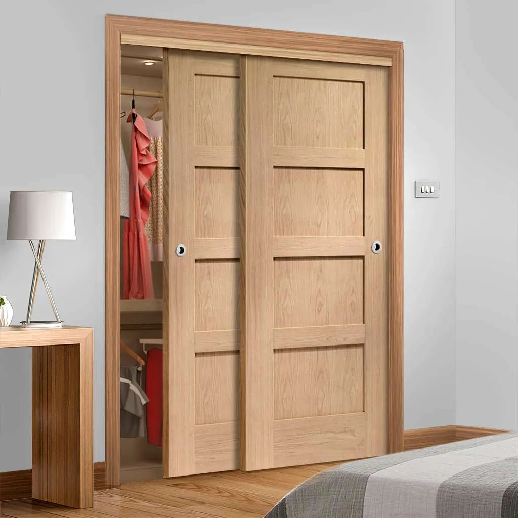 Bespoke Shaker Oak 4 Panel 2 Door Maximal Wardrobe and Frame Kit