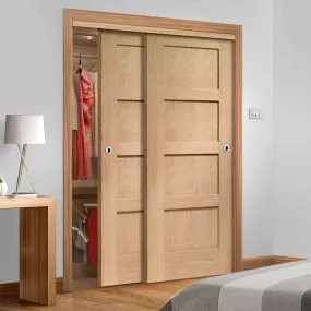 Bespoke Shaker Oak 4 Panel 2 Door Maximal Wardrobe and Frame Kit