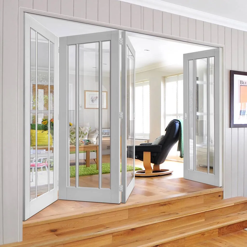 Bespoke Thrufold Worcester White Primed 3L Folding 3 1 Door - Clear Glass