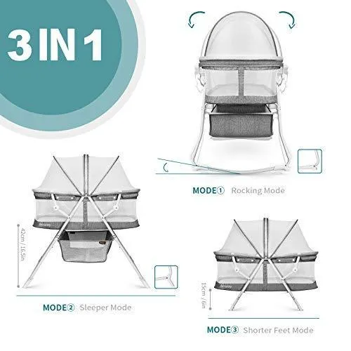 besrey Baby Bassinets, 3 in 1 Portable Bassinet, Rocking Bed with Harmless Mattress, Quick-Fold for Newborn Girl Boy Infant up to 33 lb