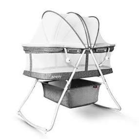 besrey Baby Bassinets, 3 in 1 Portable Bassinet, Rocking Bed with Harmless Mattress, Quick-Fold for Newborn Girl Boy Infant up to 33 lb