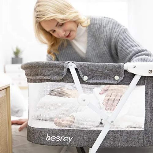 besrey Baby Bassinets, 3 in 1 Portable Bassinet, Rocking Bed with Harmless Mattress, Quick-Fold for Newborn Girl Boy Infant up to 33 lb