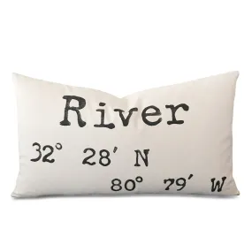 Block Printed River Coordinates Luxury Lumbar Pillow Cover 15x26