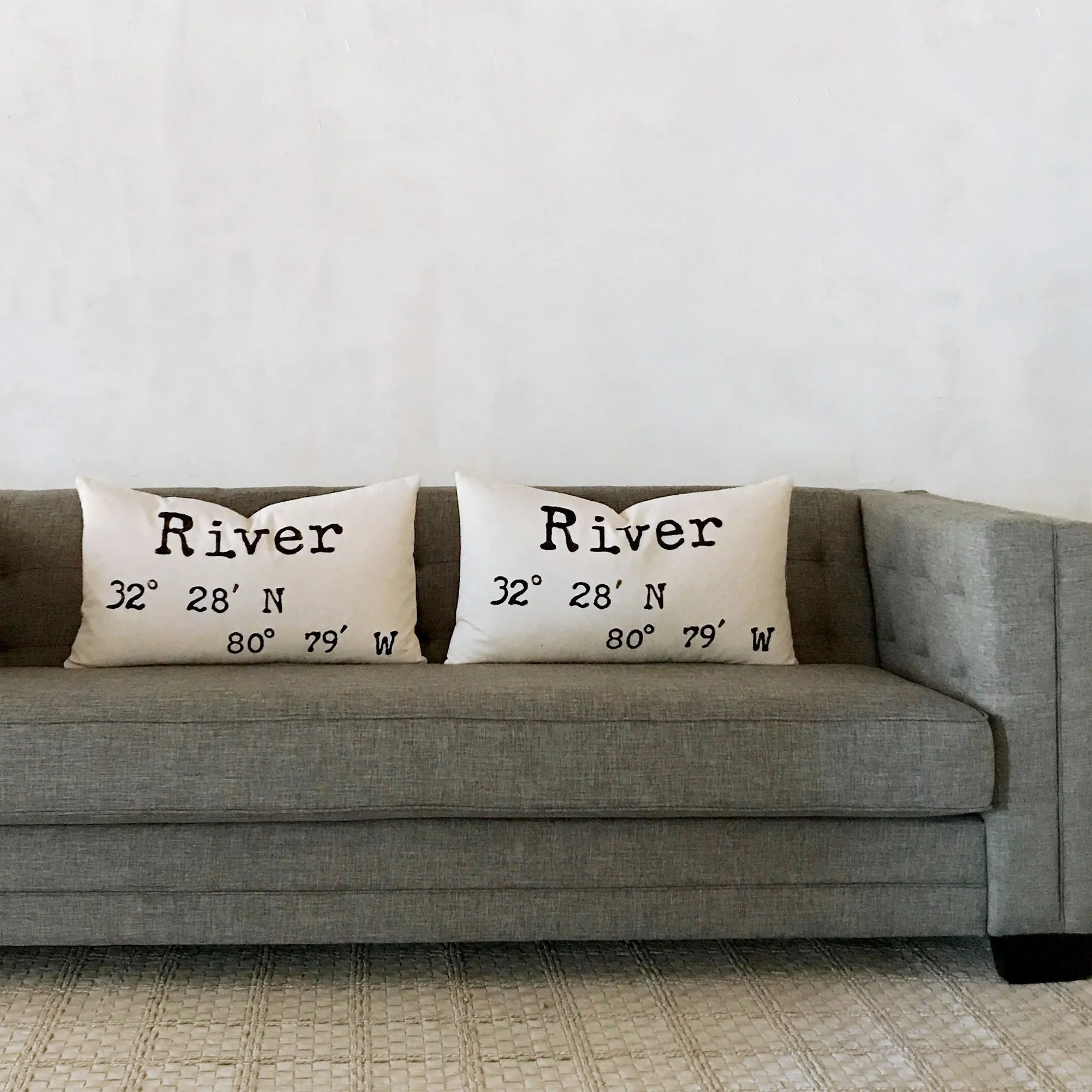 Block Printed River Coordinates Luxury Lumbar Pillow Cover 15x26