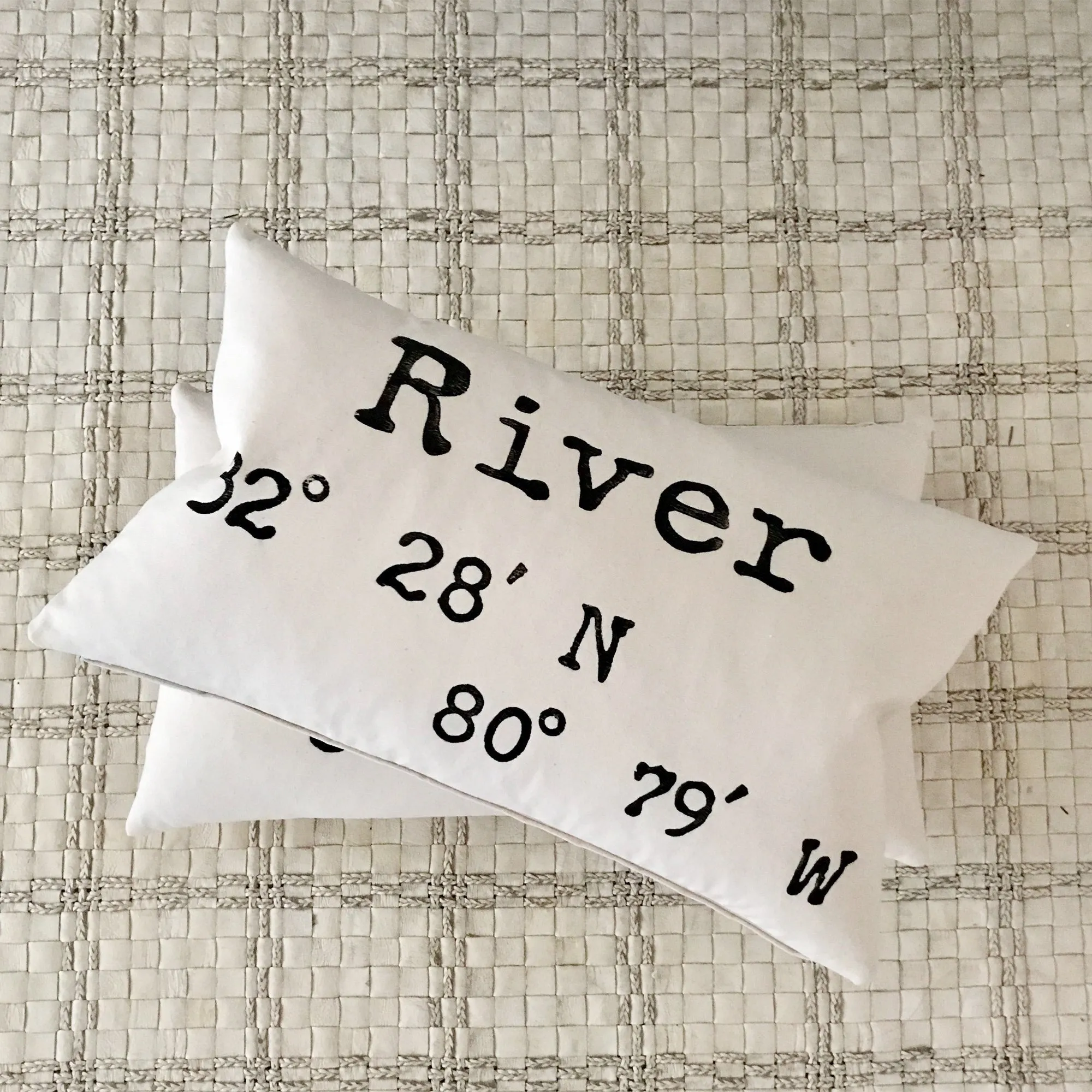 Block Printed River Coordinates Luxury Lumbar Pillow Cover 15x26