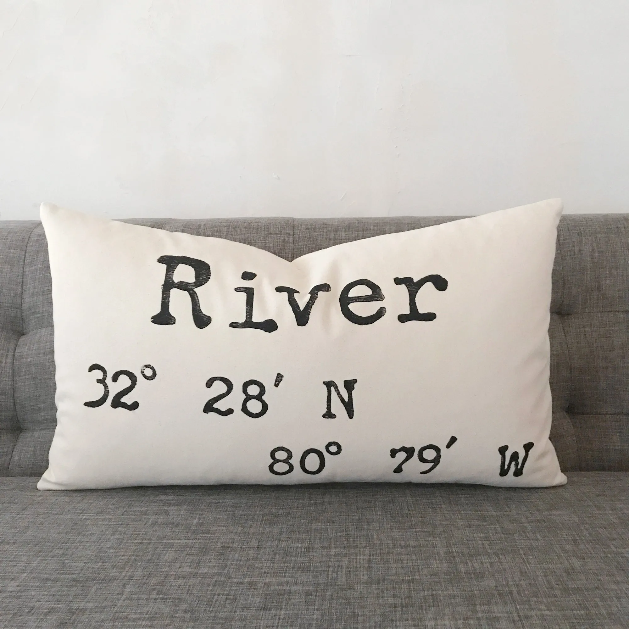 Block Printed River Coordinates Luxury Lumbar Pillow Cover 15x26