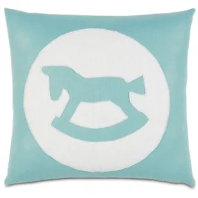 Blue Sorbet Rocking Horse Appliqué Throw Pillow Cover 18x18