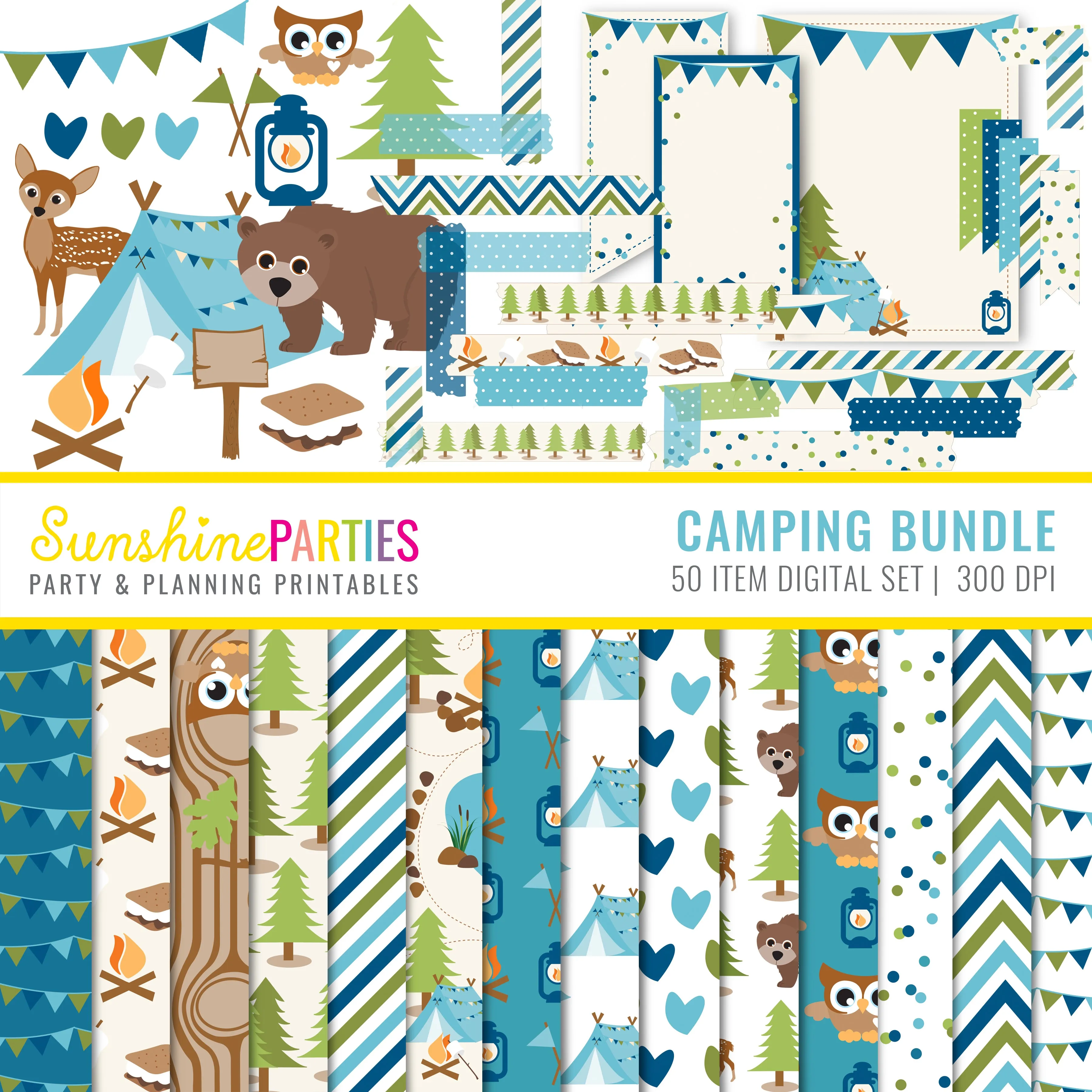 Boys Camping Digital Paper Set | Digital Paper Bundle