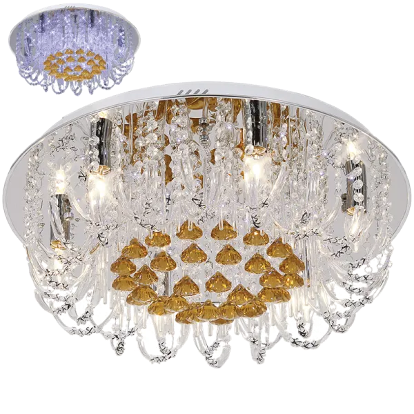 Bright Star Lighting CF2826/6 LED Polished Chrome Flush Mount Ceiling Fitting with Clear and Amber Crystals