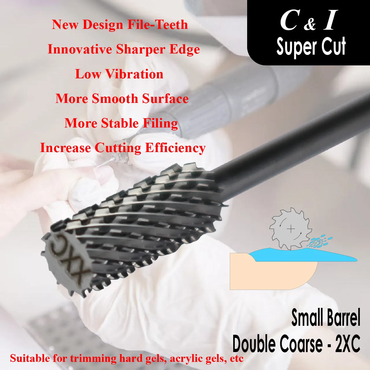 C&I Nail Drill Bit Efile Super Cut Series Small Barrel Professional E-File for Electric Nail Drill Machine Professional Remove Super Hard Nail Gels Recommend to Senior Nail Techs