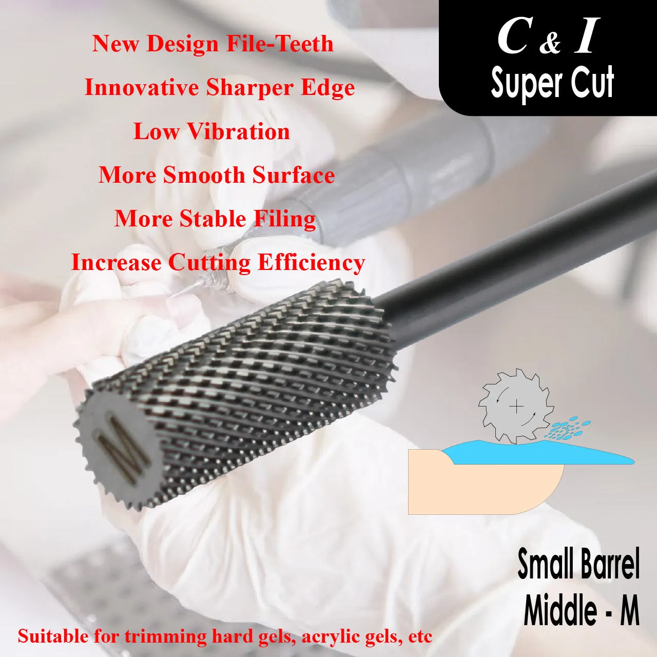 C&I Nail Drill Bit Efile Super Cut Series Small Barrel Professional E-File for Electric Nail Drill Machine Professional Remove Super Hard Nail Gels Recommend to Senior Nail Techs