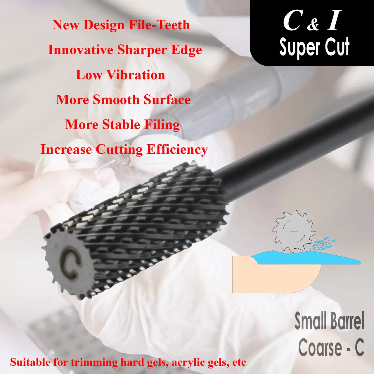 C&I Nail Drill Bit Efile Super Cut Series Small Barrel Professional E-File for Electric Nail Drill Machine Professional Remove Super Hard Nail Gels Recommend to Senior Nail Techs