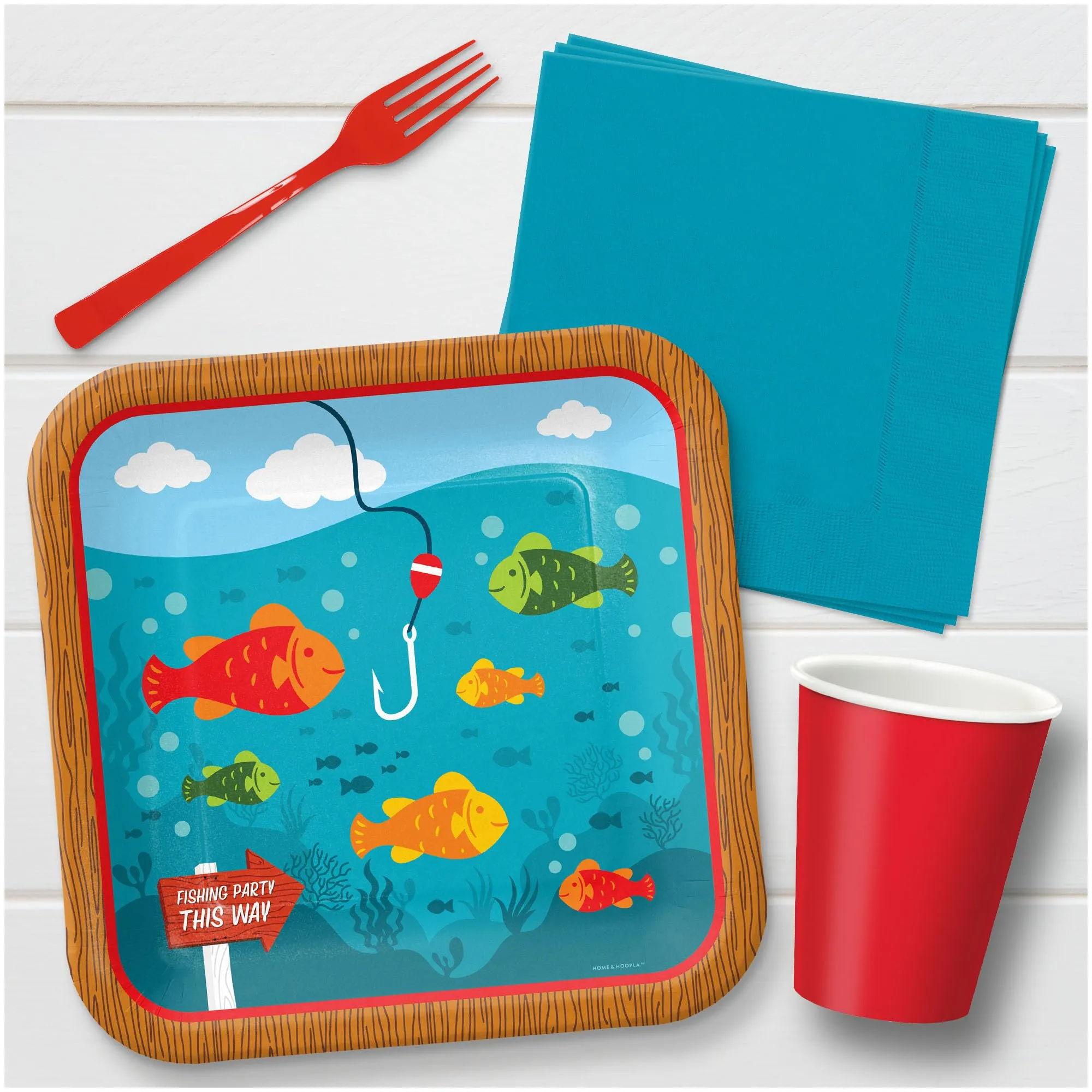 Camping and Fishing Party Supplies - Fisherman Square Paper Dinner Plates for 16 Guests