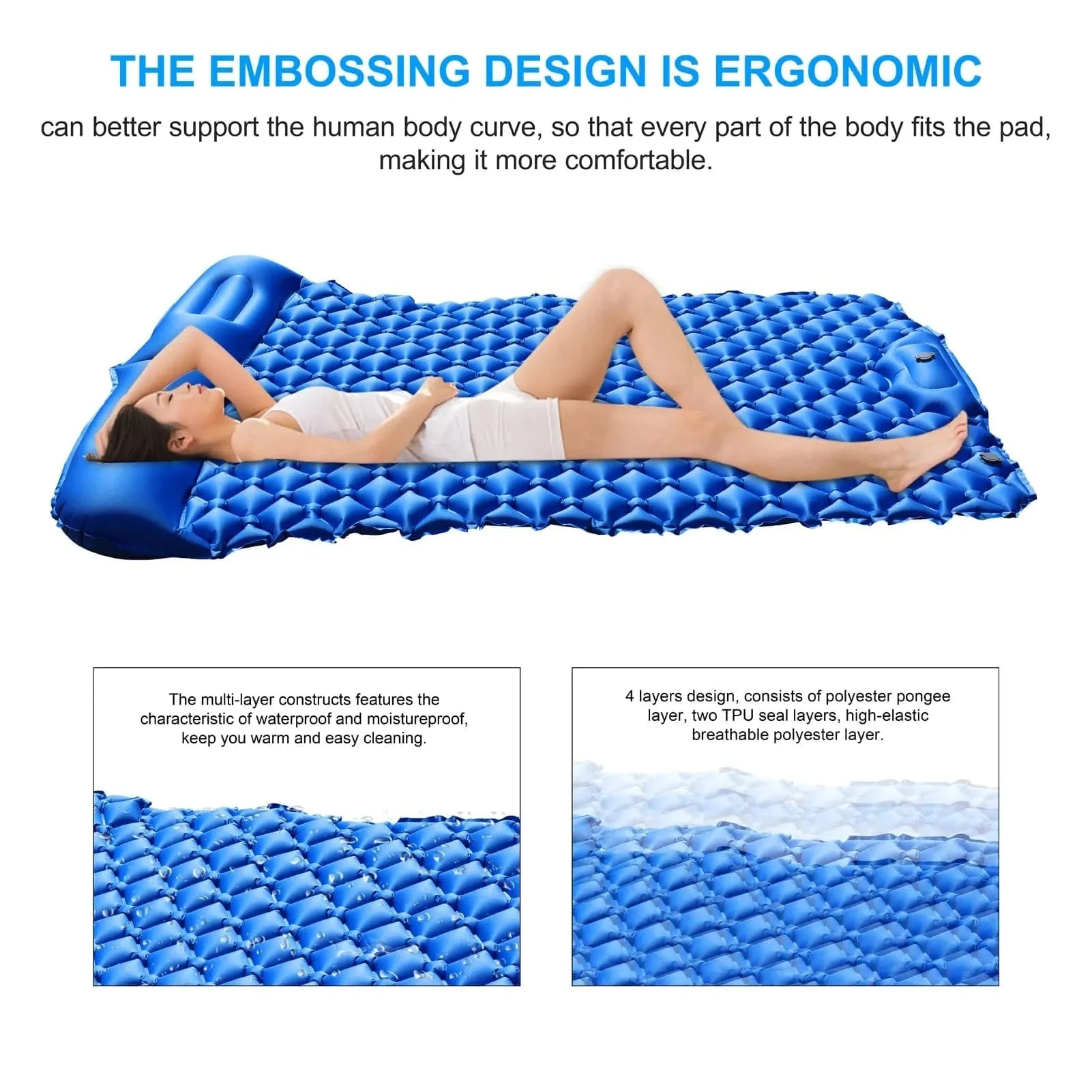 Camping Inflatable Mat Outdoor TPU Sleeping Pad with Pillow Folding Mattress Ultralight Air Cushion Hiking Travel Tent Equipment