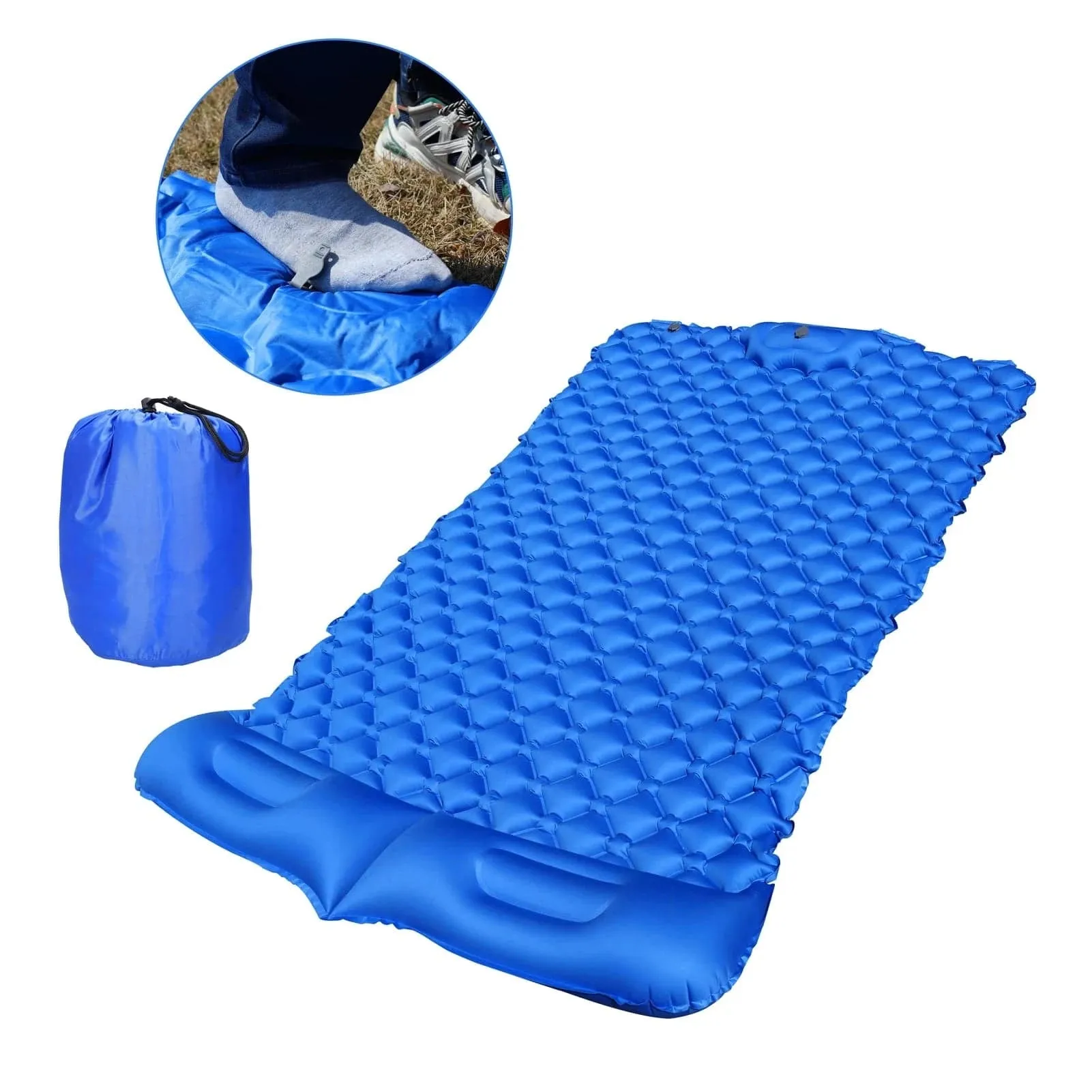 Camping Inflatable Mat Outdoor TPU Sleeping Pad with Pillow Folding Mattress Ultralight Air Cushion Hiking Travel Tent Equipment