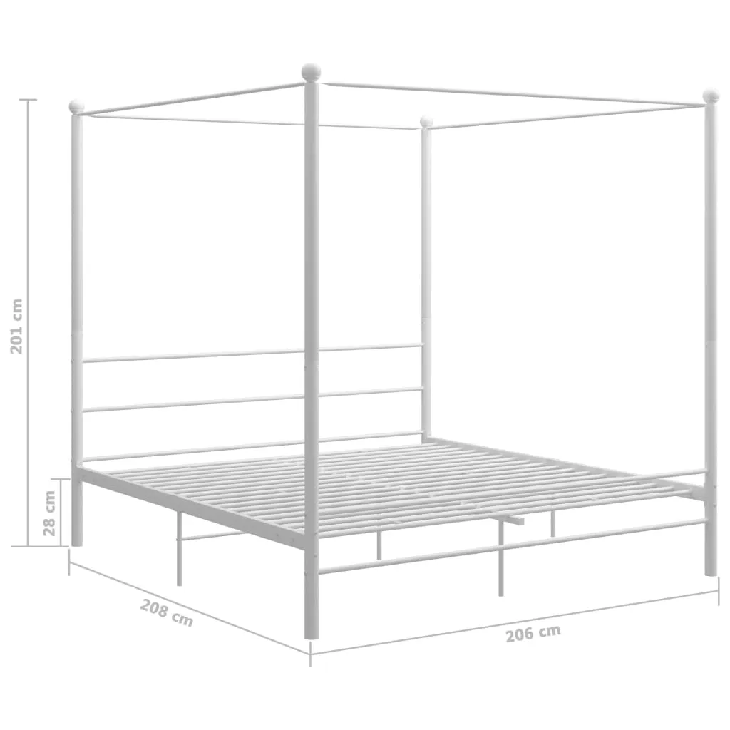 Canopy Bed Frame White Metal 200x200 cm