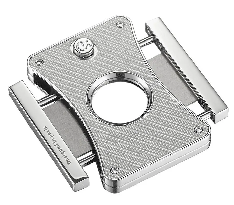 Caseti Dion Silver Carbon Fiber Double Guillotine Cigar Cutter