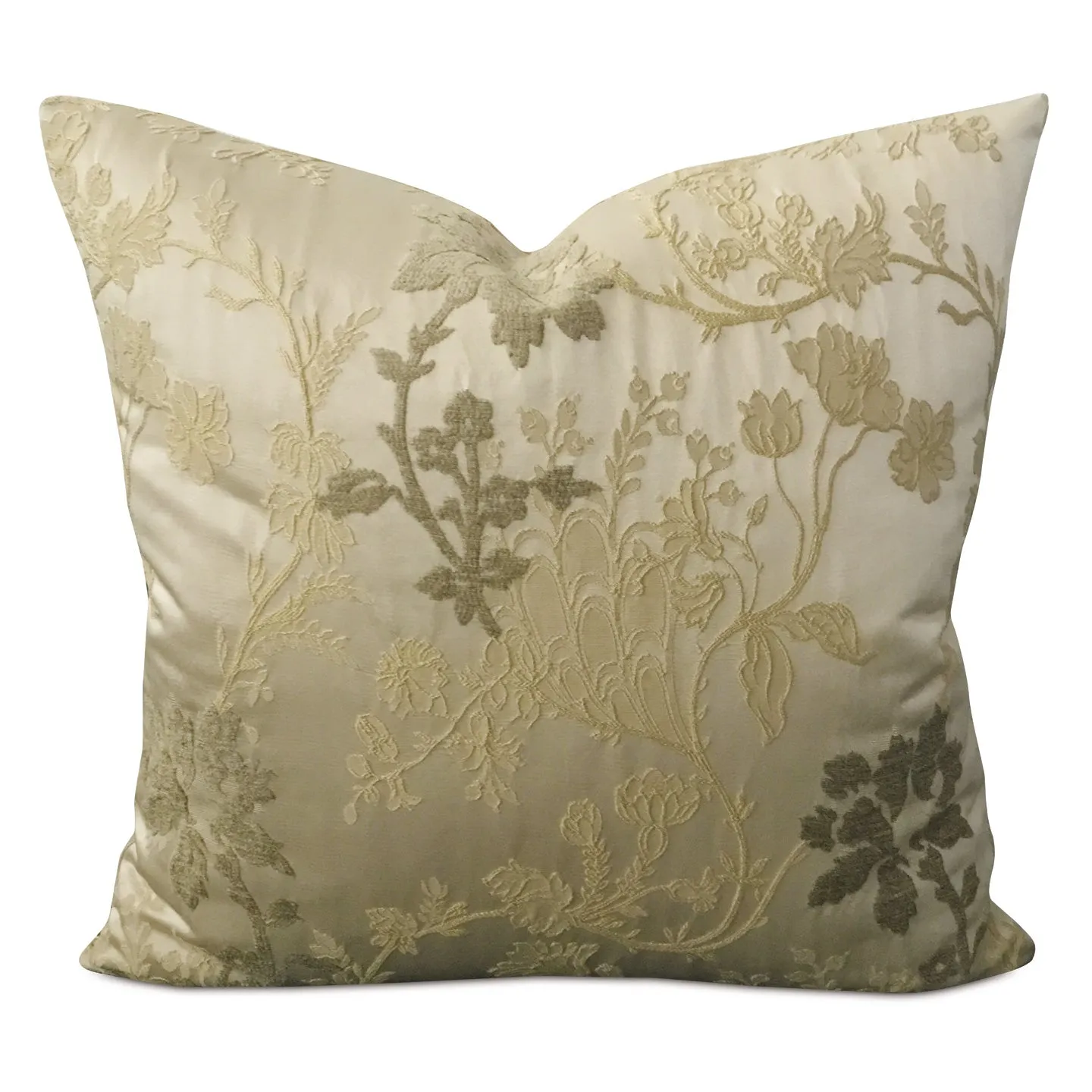 Champagne Silk Botanical Brocade Throw Pillow Cover 20x20