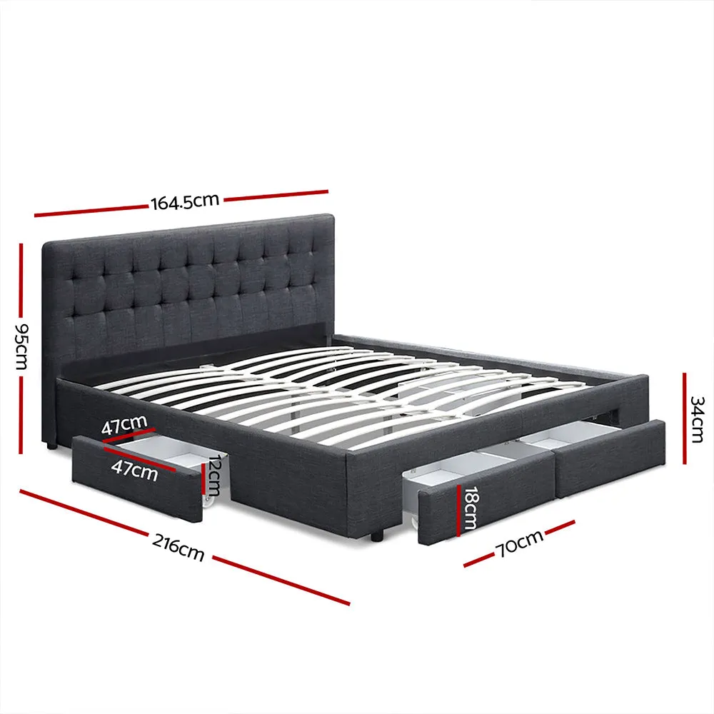 Charcoal Queen Bed Frame w/ 4 Drawers, Faux Linen - Artiss AVIO