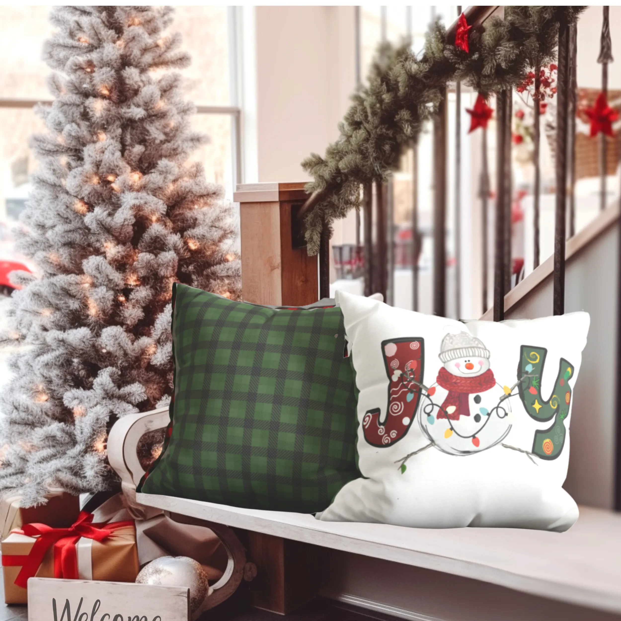 Christmas Pillow Cover, Country Farmhouse, Square Pillow Covers, Christmas Set Pillow Covers