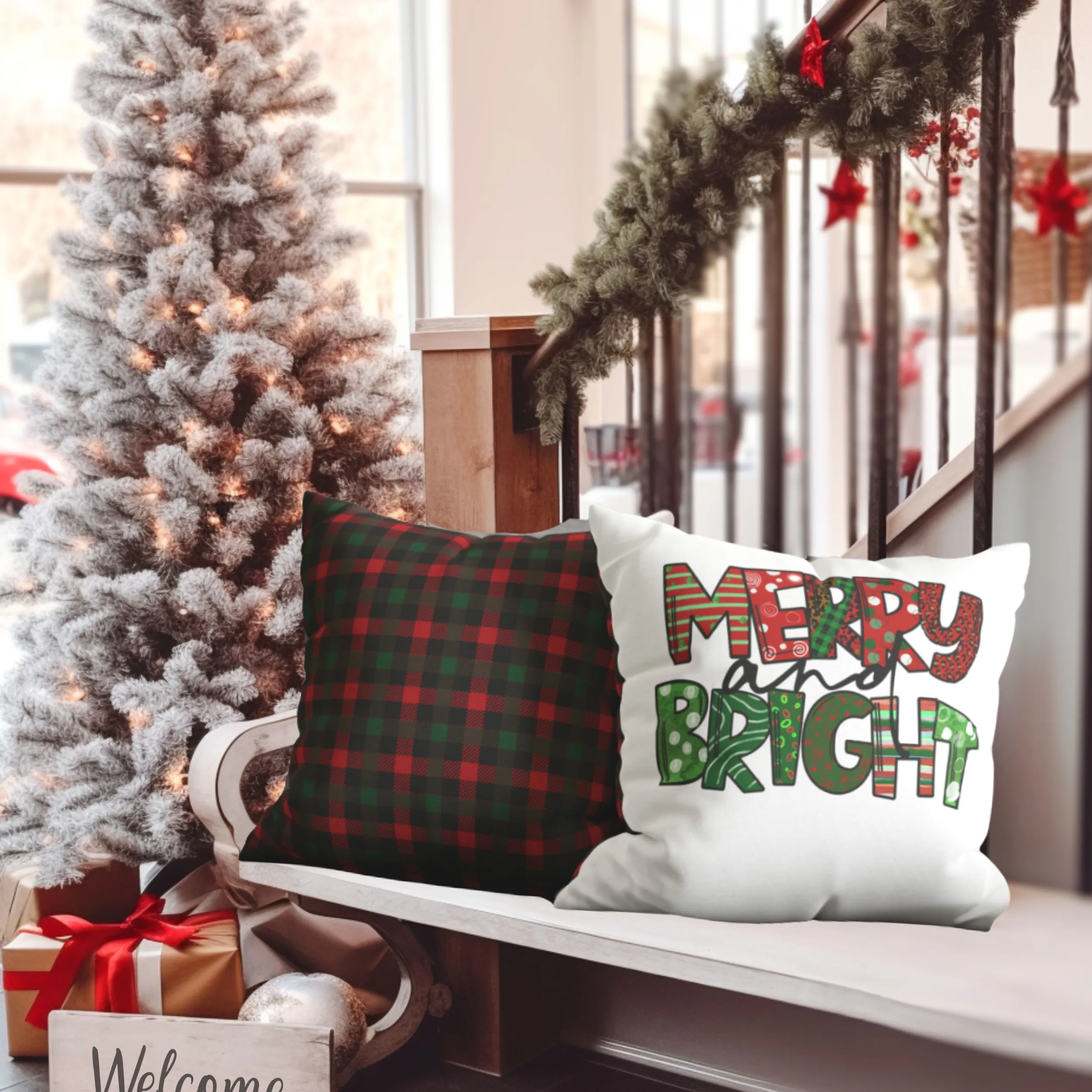 Christmas Pillow Cover, Country Farmhouse, Square Pillow Covers, Christmas Set Pillow Covers