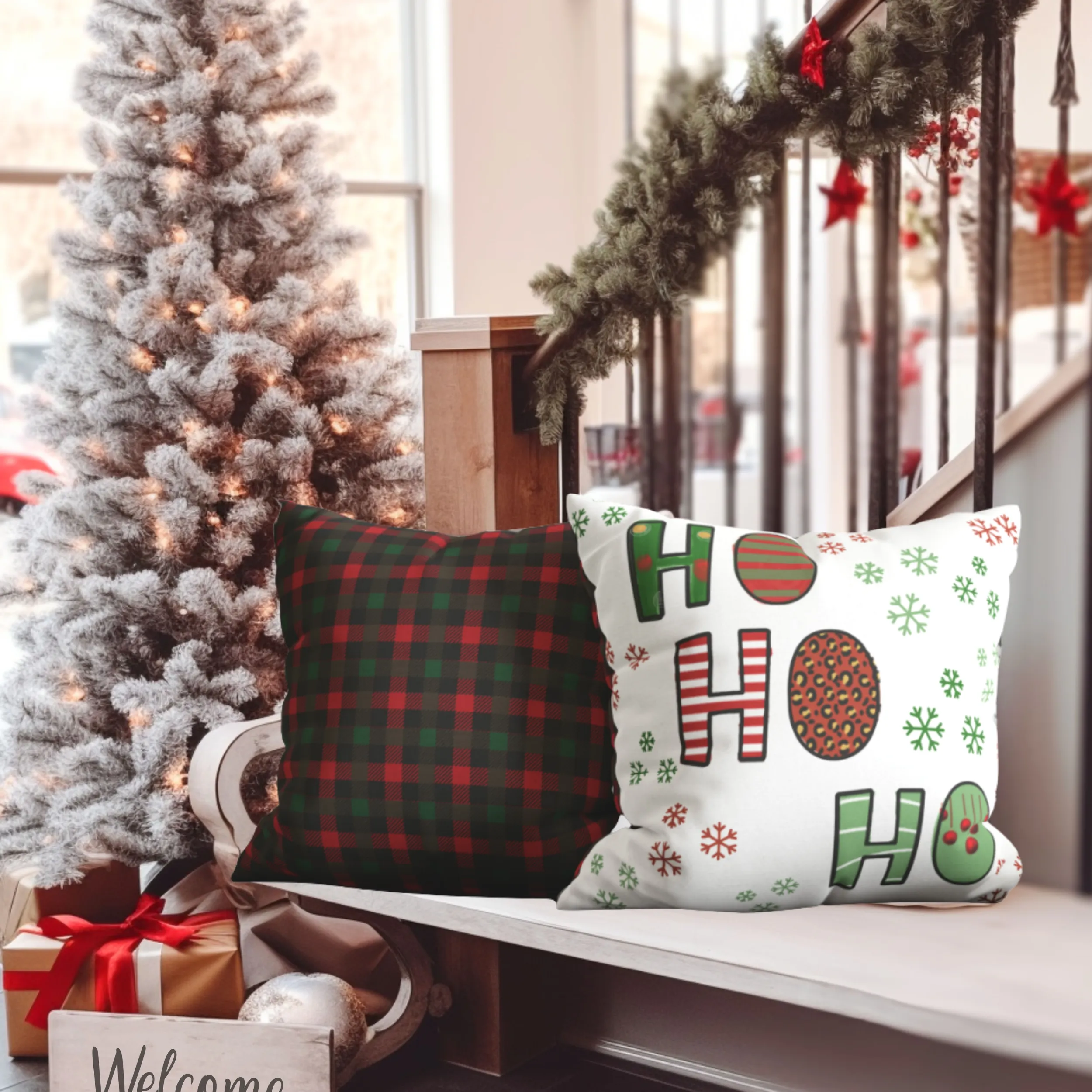 Christmas Pillow Cover, Country Farmhouse, Square Pillow Covers, Christmas Set Pillow Covers