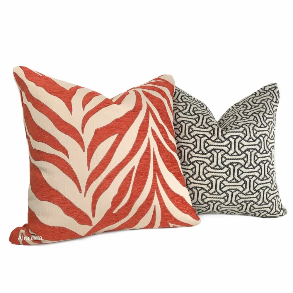 (CLEARANCE) Ashoka Orange Ivory Tiger Stripe Chenille Pillow Cover