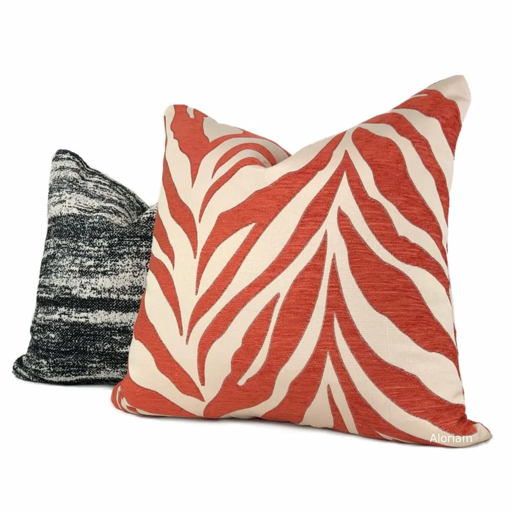 (CLEARANCE) Ashoka Orange Ivory Tiger Stripe Chenille Pillow Cover