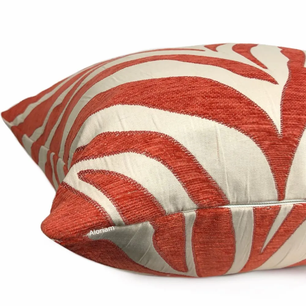 (CLEARANCE) Ashoka Orange Ivory Tiger Stripe Chenille Pillow Cover