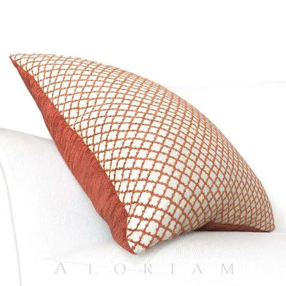 (CLEARANCE) Designer Orange Cream Geometric Small Diamond Lattice Fretwork Pillow Cover