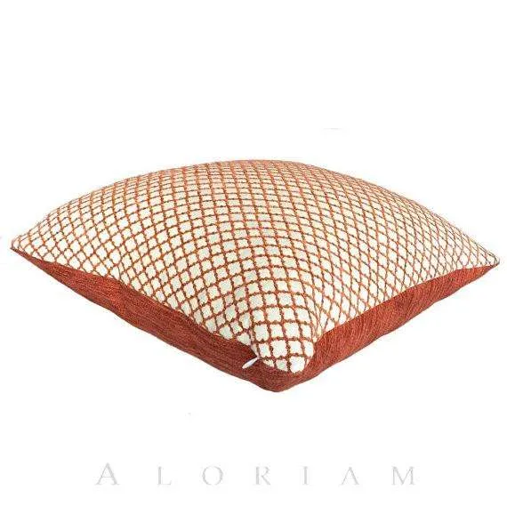 (CLEARANCE) Designer Orange Cream Geometric Small Diamond Lattice Fretwork Pillow Cover