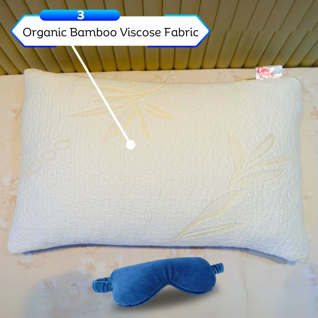 COCOFOAM Shredded Memory Foam Pillow Made with Organic Bamboo Leaf for Head and Neck Support - Comfy and Washable X Cool-Gel Infused Eye Mask, Ultra Light Weight for Better Sleep.