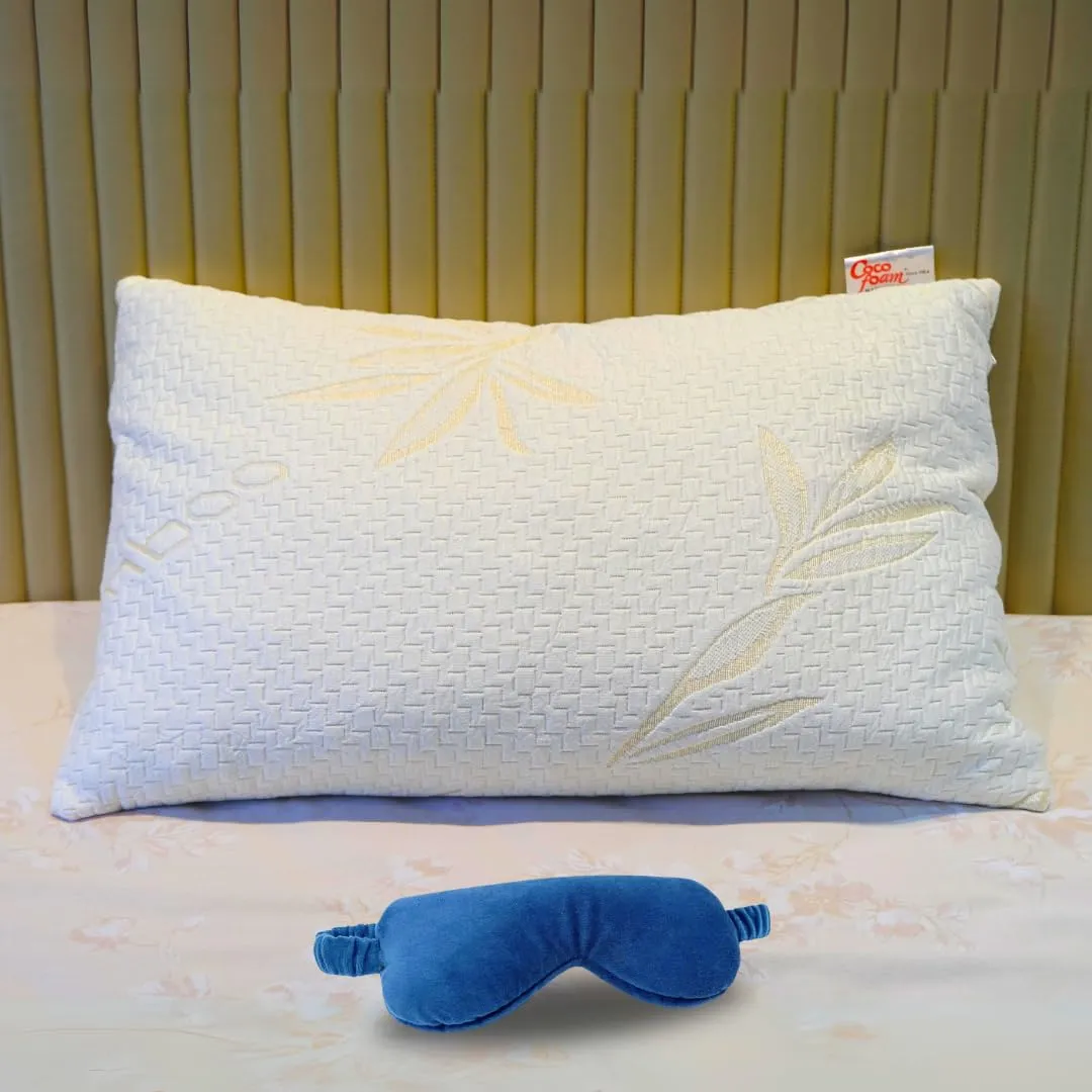 COCOFOAM Shredded Memory Foam Pillow Made with Organic Bamboo Leaf for Head and Neck Support - Comfy and Washable X Cool-Gel Infused Eye Mask, Ultra Light Weight for Better Sleep.