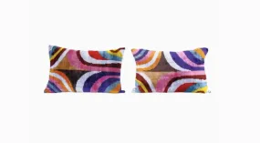 Colorful Ikat Velvet Pillow - Lumbar Silk Cushion | 16" X 24"